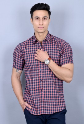 Loco Fashion Men Checkered Casual Dark Blue, White, Pink Shirt