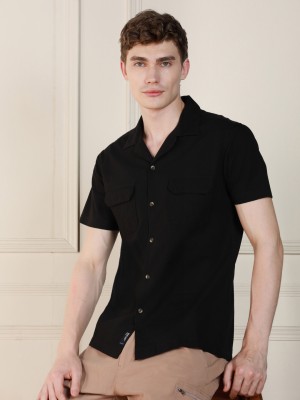 Dennis Lingo Men Solid Casual Black Shirt