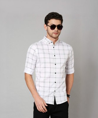 Dennis Lingo Men Checkered Casual White Shirt