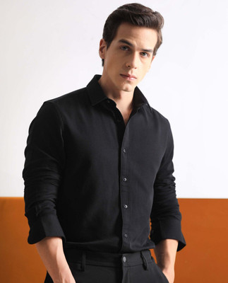 RARE RABBIT Men Solid Casual Black Shirt