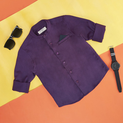 Pantaloons Junior Boys Solid Casual Purple Shirt