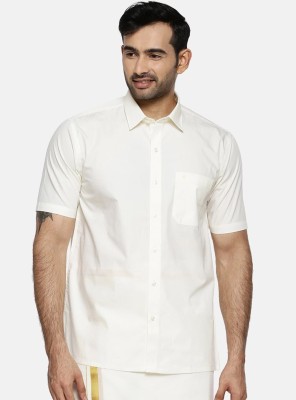 Ramraj Cotton Men Solid Casual White Shirt