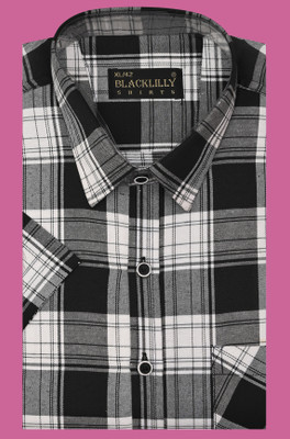 BlackLilly Men Checkered Casual White Shirt