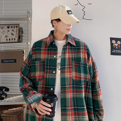 SHABIB Men Checkered Casual Green Shirt