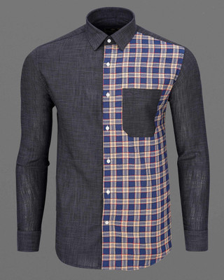 french crown Men Checkered Formal Grey Shirt