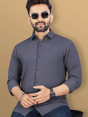 RAHUL CREATION Men Self Design Casual Grey Shirt