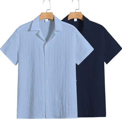 METRONAUT Men Self Design Casual Light Blue, Dark Blue Shirt(Pack of 2)
