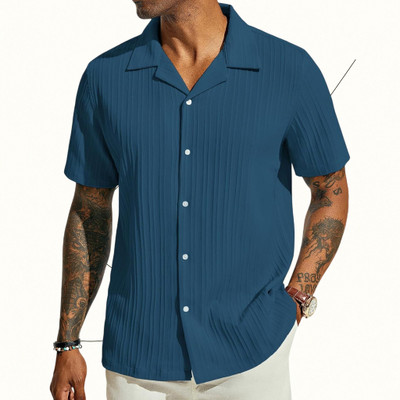 METRON Men Self Design Casual Blue Shirt