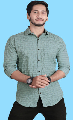 PEARL OCAN Men Self Design Casual Green Shirt