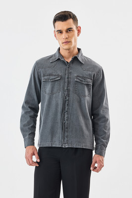 Snitch Men Solid Casual Grey Shirt