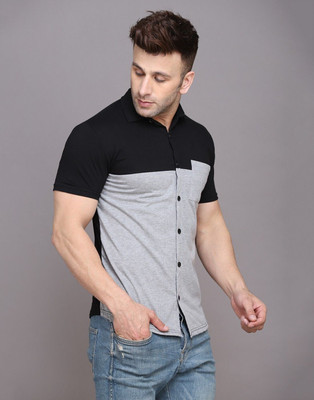 BEYOU FASHION Men Solid Casual Silver, Black Shirt