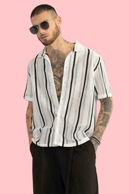 Viradha Men Striped Formal White Shirt