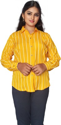 PU Fashion Women Striped Casual Yellow Shirt