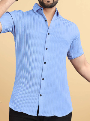 NIVICK Men Self Design Casual Light Blue Shirt