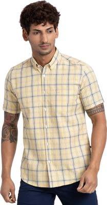 PARX Men Checkered Casual Yellow Shirt