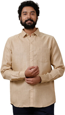 Ramraj Cotton Men Self Design Casual Brown Shirt