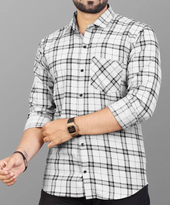 SEEWAYS Men Striped Casual White Shirt