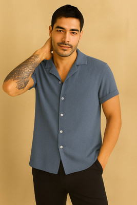 Vogaan Men Self Design Casual Grey Shirt