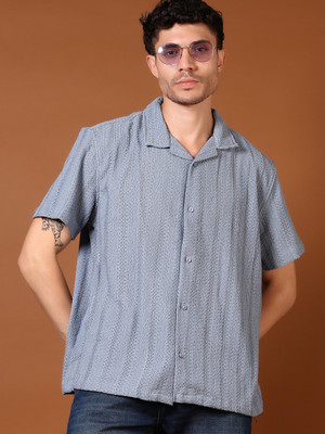 V-MART Men Self Design Casual Blue Shirt