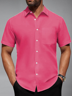 Yugnik Men Solid Casual Pink Shirt