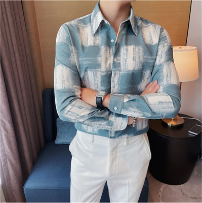 Dadatradings Men Printed Casual Light Blue, White Shirt