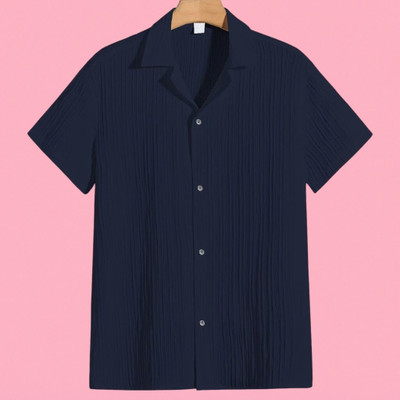 A Dearise Trend Men Self Design Casual Dark Blue Shirt