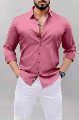 MUMIN Men Solid Formal Pink Shirt