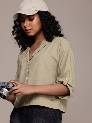 Roadster Women Solid Casual Beige Shirt