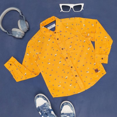 Pantaloons Junior Boys Printed Casual Yellow, White, Blue Shirt