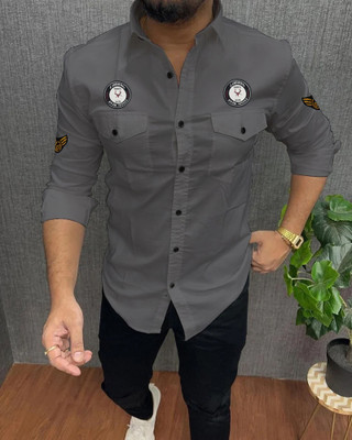Lonexo Men Printed Casual Grey Shirt