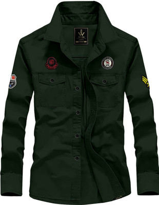 WOXEN Men Solid Casual Dark Green Shirt