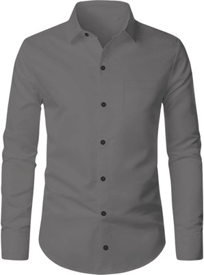 CLOSWIF CREATIONS Men Solid Casual Grey Shirt
