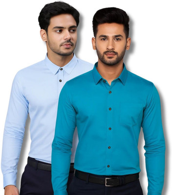 RAREMARK Men Solid Casual Light Blue, Blue Shirt(Pack of 2)
