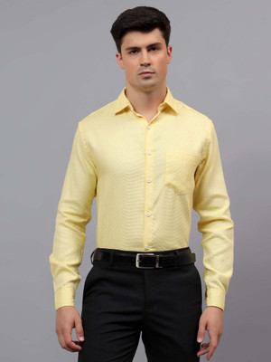 Apektra Men Self Design Casual Yellow Shirt