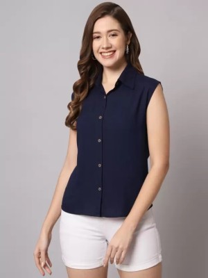 RIJHARI Women Solid Casual Blue Shirt