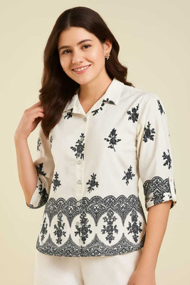 SHEHZADI ONLINE Women Floral Print, Printed Casual Brown Shirt