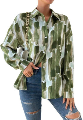 Divine Fabrics Women Printed Party Green Shirt