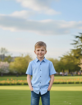 ESTHERCHARM Boys Solid Casual Light Blue Shirt