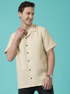 Paralians Men Self Design Casual Cream Shirt