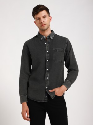 Dennis Lingo Men Solid Casual Black Shirt