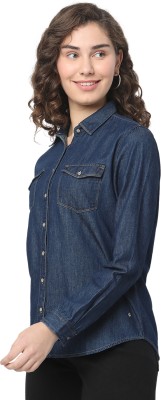 Spykar Women Solid Casual Dark Blue Shirt