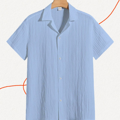 A DEEMOON Men Self Design Formal Gold Shirt