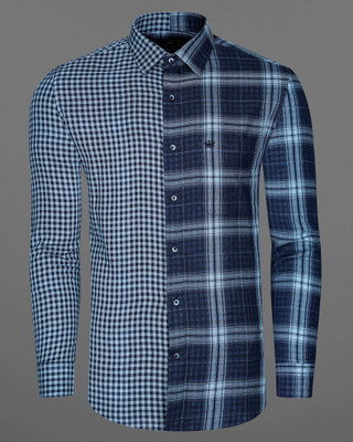 HOC Men Checkered Casual Dark Blue, Light Blue Shirt
