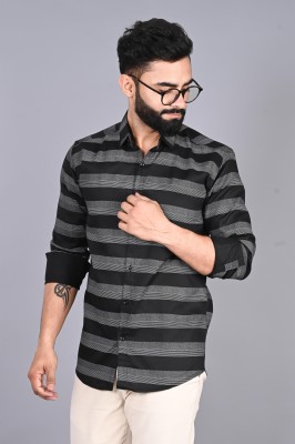 FUBAR Men Striped Casual Black Shirt