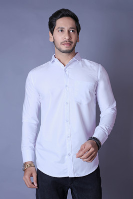 ALMORA Men Solid Casual White Shirt