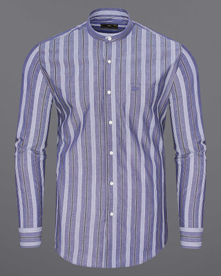 HOC Men Striped Casual Blue Shirt