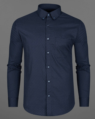 french crown Men Printed Formal Blue Shirt