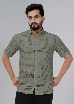 Shlok Men Self Design Casual Green Shirt