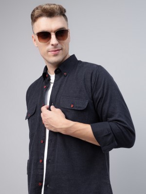 Hancock Men Solid Casual Dark Blue Shirt