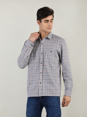 DLANXA Men Checkered Casual Dark Blue Shirt